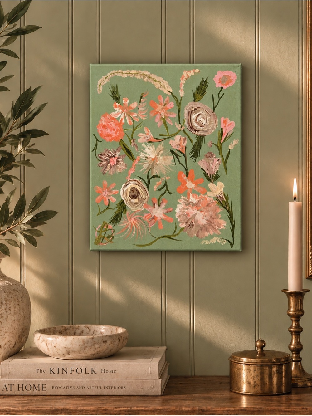 Original Floral Painting Hand Painted Canvas Whimsical Botanical Art Wall Decor